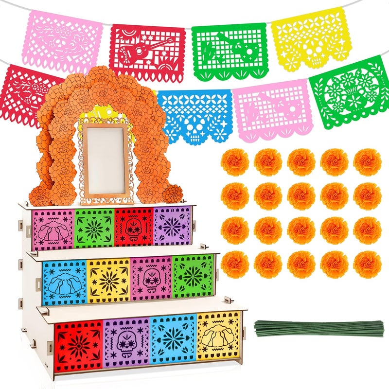 Vynium Dia De Los Muertos Ofrenda Altar Kit, Dia De Los Muertos Decoration, Day of The Dead Altar with Photo Frames & Butterflies Colorful Banner for Day of The Dead Home Decor - Image 1