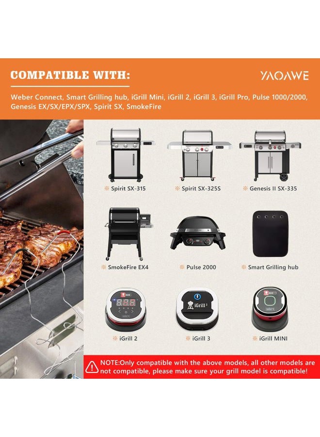 YAOAWE مجس لحم بديل من ويبر iGrill ميني iGrill 2 iGrill 3 مقياس حرارة 2 عبوة، دقة عالية مجس شواء ويبر متصل بتطبيق iGrill، مع حامل مشبك لمجسين - Image 3