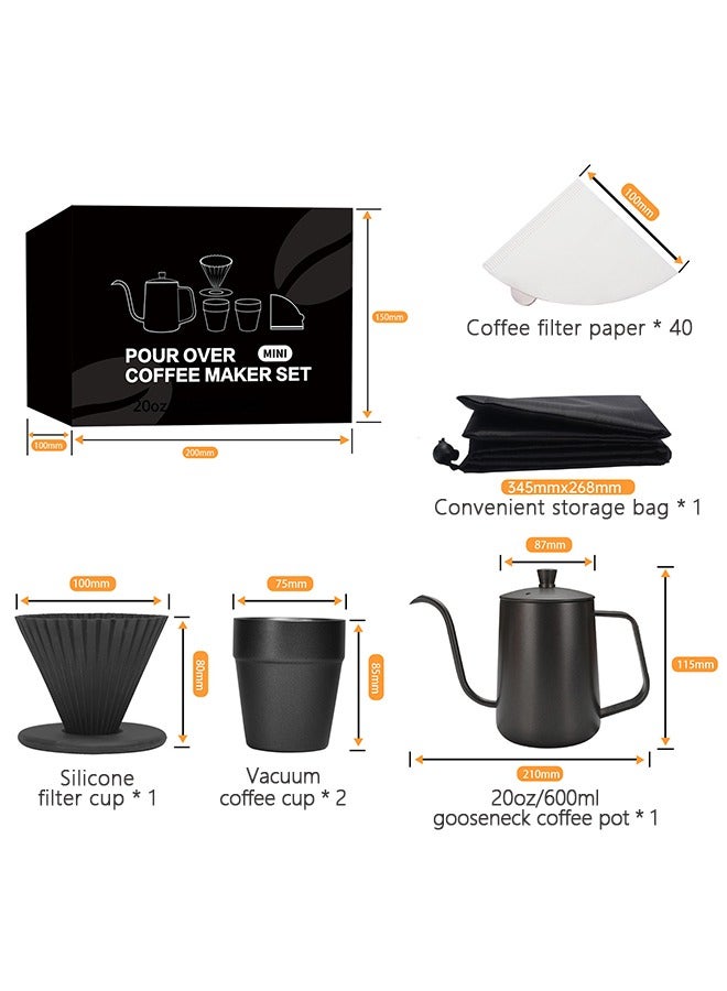 مجموعة صب القهوة، مجموعة قهوة تخمير يدوية، مجموعة هدايا قهوة للسفر مع صندوق تخزين، مجموعة ماكينة صنع القهوة للتخييم في الهواء الطلق، مجموعة قهوة للتخييم، سعة وعاء صب يدوي 600 مل - Image 3