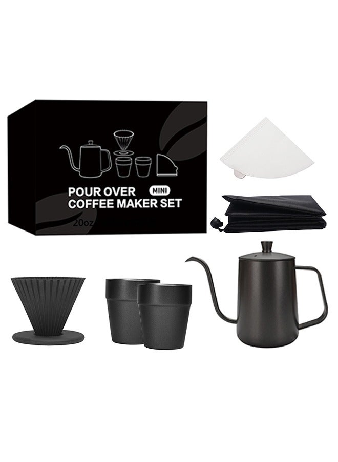 مجموعة صب القهوة، مجموعة قهوة تخمير يدوية، مجموعة هدايا قهوة للسفر مع صندوق تخزين، مجموعة ماكينة صنع القهوة للتخييم في الهواء الطلق، مجموعة قهوة للتخييم، سعة وعاء صب يدوي 600 مل - Image 1