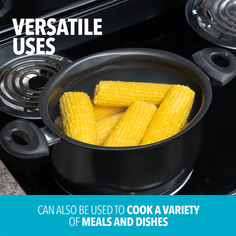 Bialetti 5.5 Quart Pasta Pot with Strainer Lid, Charcoal – Elongated Oval Pot for Longer Spaghetti, Lasagna, Penne & Farfalle Noodles, Heat Resistant Handles & Nonstick Interior, Large Pot for Cooking - Image 5