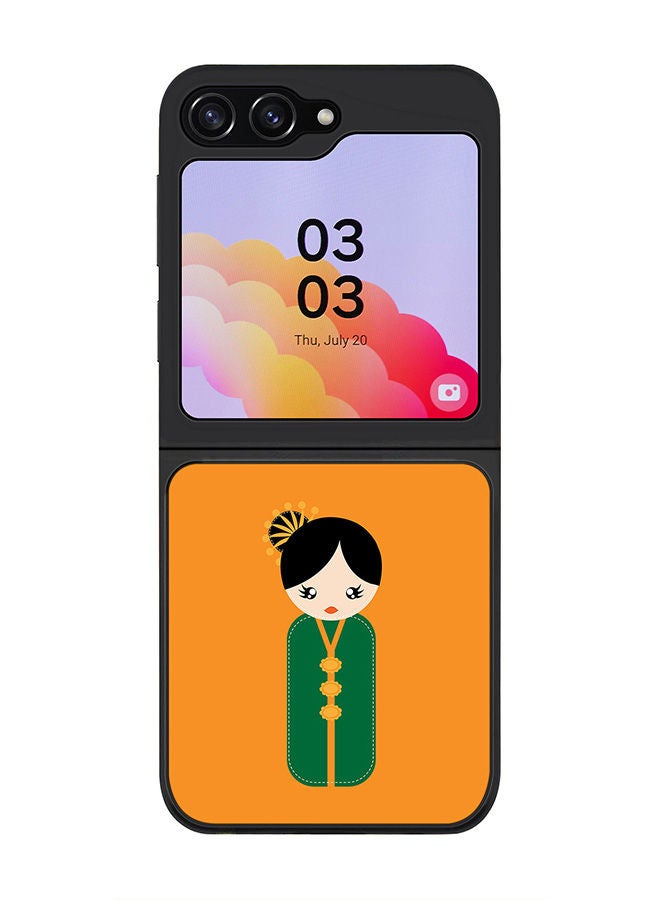 Stylizedd Rugged Black edge case for Samsung Galaxy Z Flip5, Slim fit Soft Case Flexible Rubber Edges Anti Drop TPU Gel Thin Cover -  Japanese Doll - Image 1