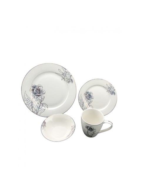 Youthful Bite Celestia 16 Piece New Bone China Dinner Set Elegant Dinnerware for 4 Stylish Plates Bowls and Mugs Perfect for Formal Dining & Home Entertaining