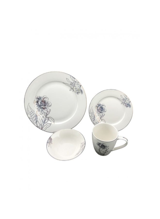 DANUBE HOME Youthful Bite Celestia 16 Piece New Bone China Dinner Set Elegant Dinnerware for 4 Stylish Plates Bowls and Mugs Perfect for Formal Dining & Home Entertaining 