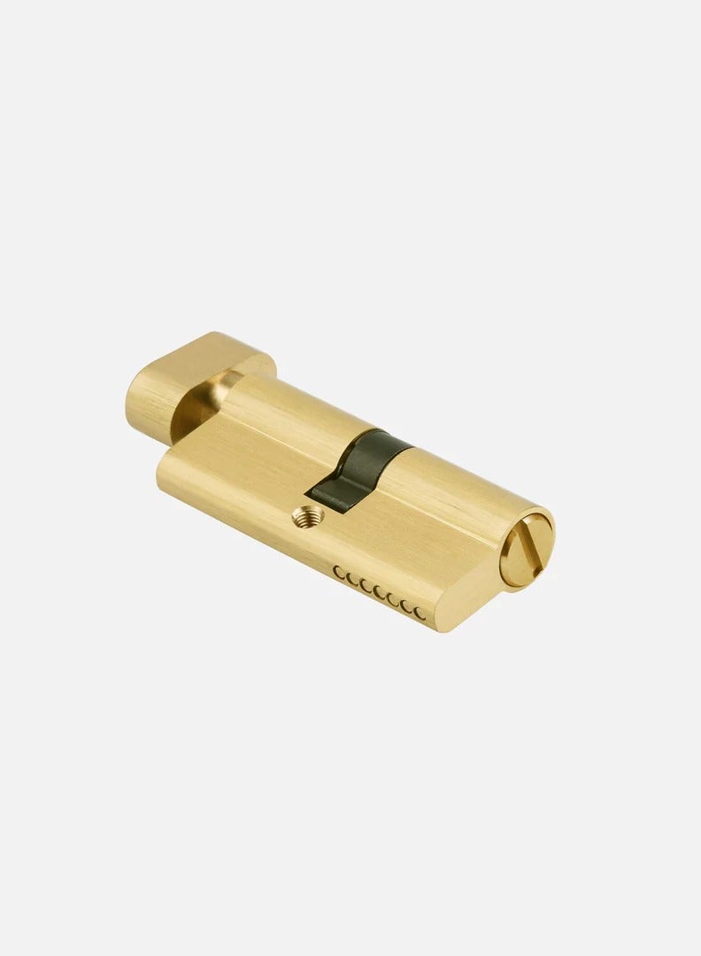 CINCINNO Premium 70mm Full Brass Bathroom Door Cylinder Lock with Knob & Coin Turn – Privacy Thumb Turn Lock with 5-Year Warranty, Anti-Rust Euro Cylinder, Silent Lock – (Brushed Natural Brass) 