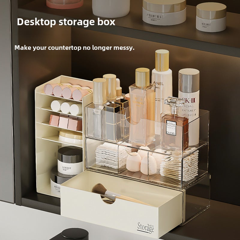 Mirror Cabinet storage box bathroom bathroom cabinet compartment organizing box washstand cosmetics lipstick desktop storage rack(Transparent vertical layered) - Image 2