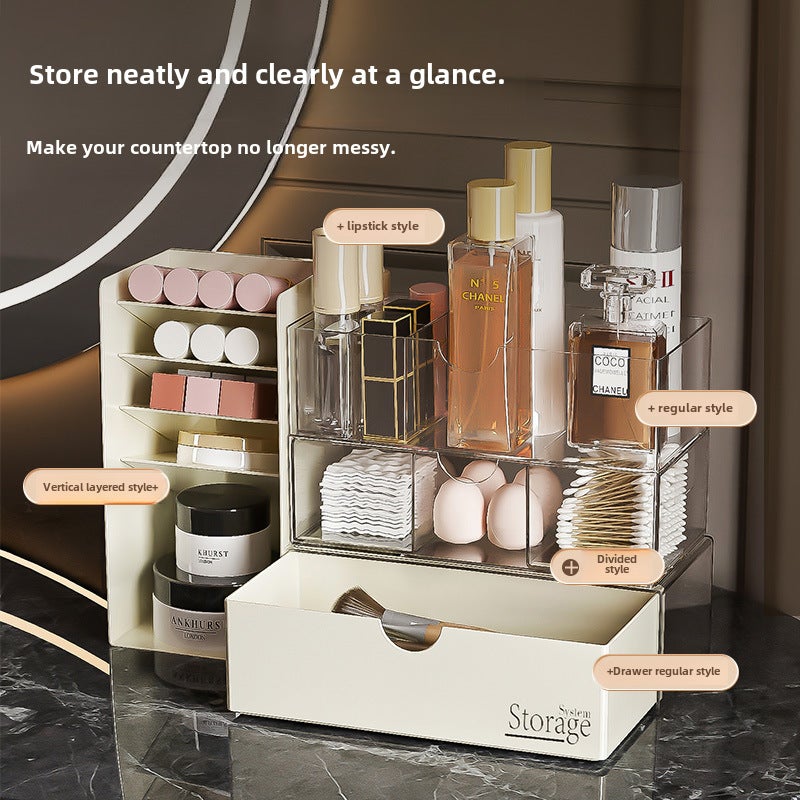 Mirror Cabinet storage box bathroom bathroom cabinet compartment organizing box washstand cosmetics lipstick desktop storage rack(Transparent vertical layered) - Image 5