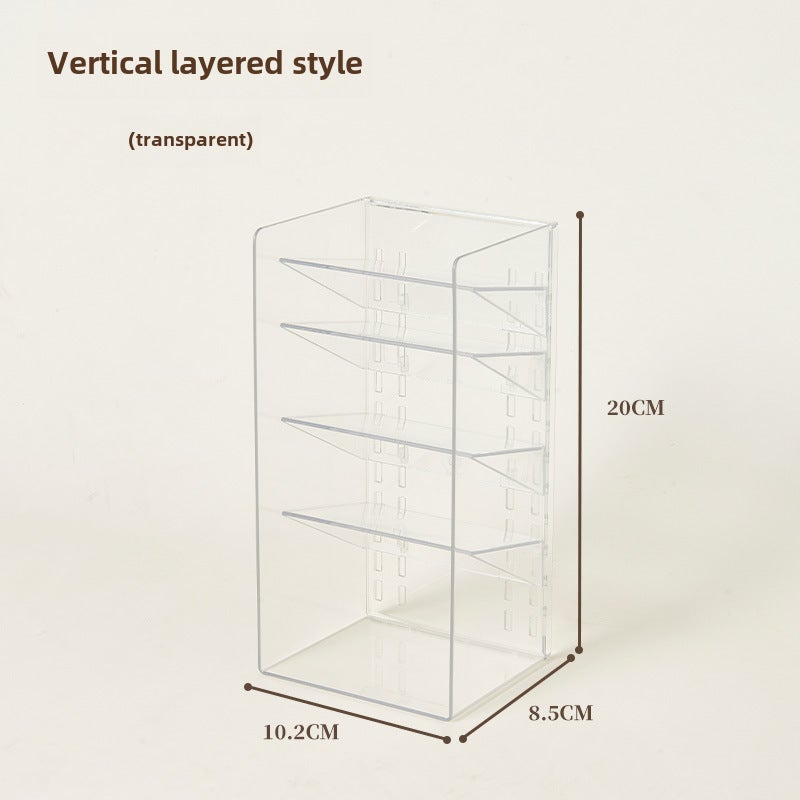 Mirror Cabinet storage box bathroom bathroom cabinet compartment organizing box washstand cosmetics lipstick desktop storage rack(Transparent vertical layered) - Image 1