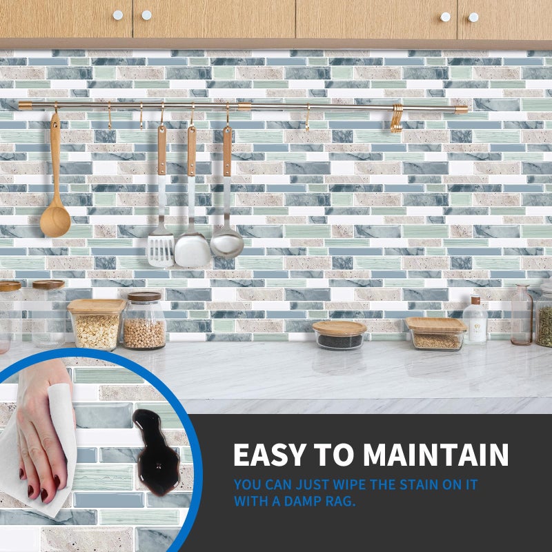 MOONFUN 10-Sheet Peel and Stick Kitchen Backsplash Tiles, 3D Waterproof Self Adhesive Wall Tile Stick on Backsplash for Kitchen and Bathroom(Sage Green,12"Ã—12") - Image 2