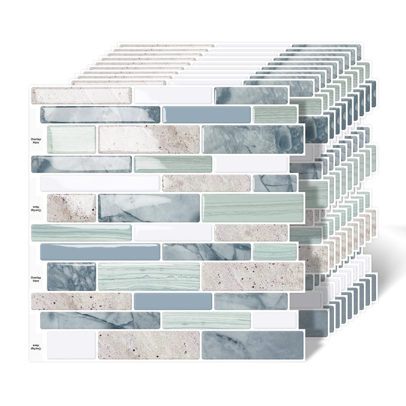 MOONFUN 10-Sheet Peel and Stick Kitchen Backsplash Tiles, 3D Waterproof Self Adhesive Wall Tile Stick on Backsplash for Kitchen and Bathroom(Sage Green,12"Ã—12") - Image 1