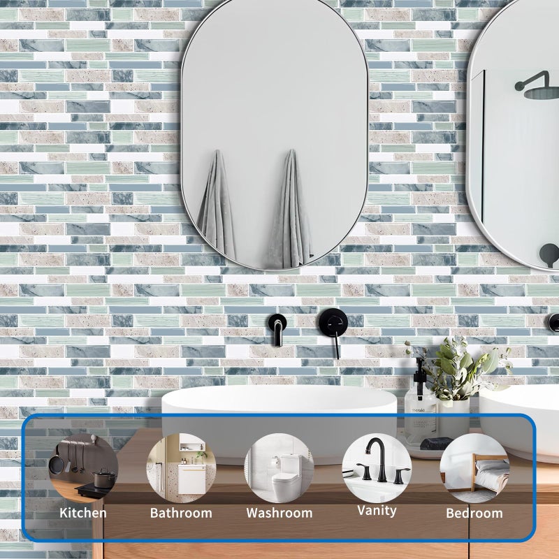 MOONFUN 10-Sheet Peel and Stick Kitchen Backsplash Tiles, 3D Waterproof Self Adhesive Wall Tile Stick on Backsplash for Kitchen and Bathroom(Sage Green,12"Ã—12") - Image 5