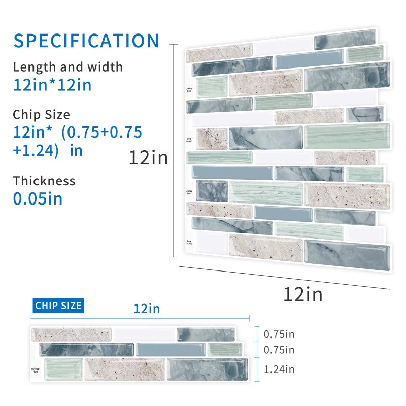 MOONFUN 10-Sheet Peel and Stick Kitchen Backsplash Tiles, 3D Waterproof Self Adhesive Wall Tile Stick on Backsplash for Kitchen and Bathroom(Sage Green,12"Ã—12") - Image 4