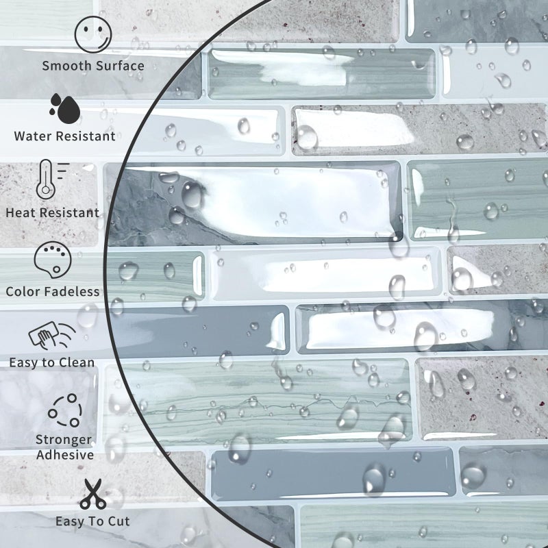 MOONFUN 10-Sheet Peel and Stick Kitchen Backsplash Tiles, 3D Waterproof Self Adhesive Wall Tile Stick on Backsplash for Kitchen and Bathroom(Sage Green,12"Ã—12") - Image 3
