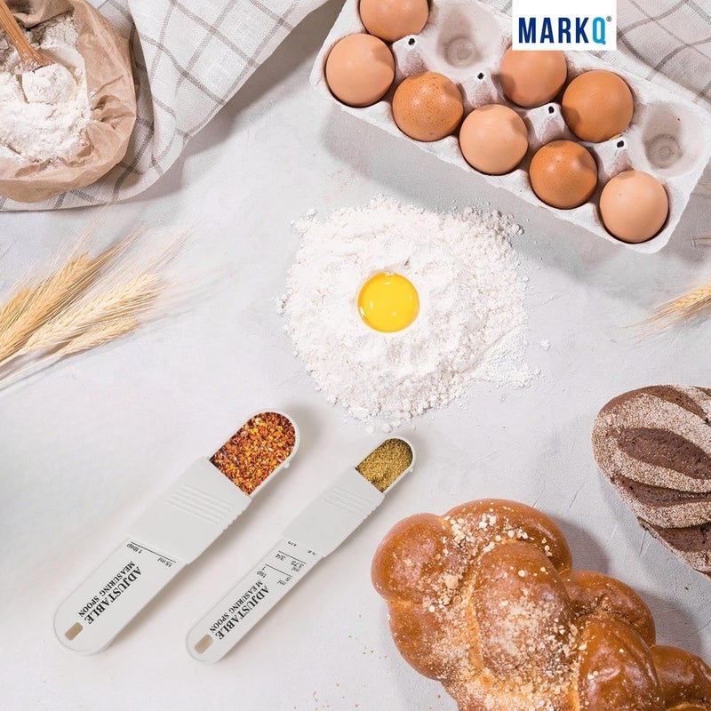 MARKQ Adjustable Teaspoon & Tablespoon Set – 2-Piece Plastic Measuring Spoons for Dry and Liquid Ingredients, Adjustable Kitchen Utensils, Assorted Colors (White/Green) - Image 5