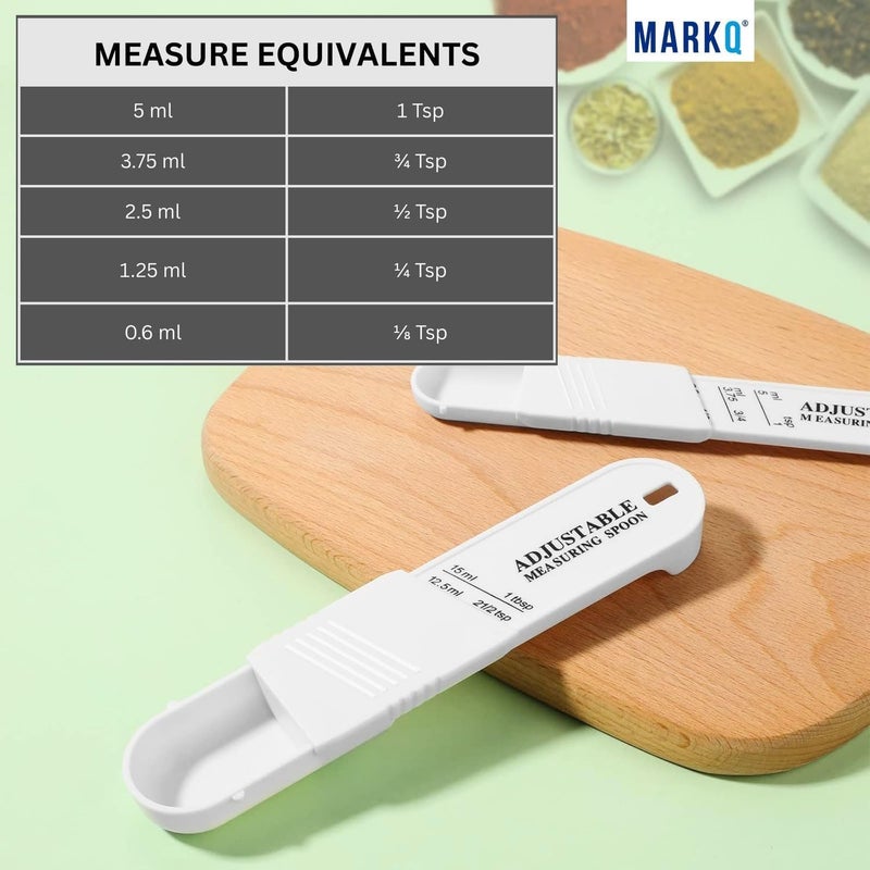 MARKQ Adjustable Teaspoon & Tablespoon Set – 2-Piece Plastic Measuring Spoons for Dry and Liquid Ingredients, Adjustable Kitchen Utensils, Assorted Colors (White/Green) - Image 3