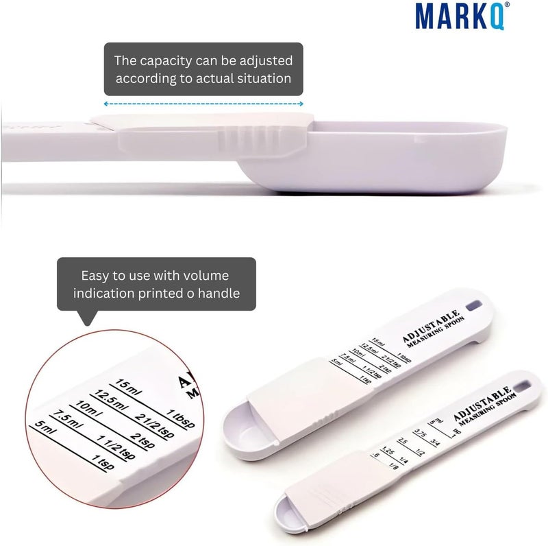 MARKQ Adjustable Teaspoon & Tablespoon Set – 2-Piece Plastic Measuring Spoons for Dry and Liquid Ingredients, Adjustable Kitchen Utensils, Assorted Colors (White/Green) - Image 2