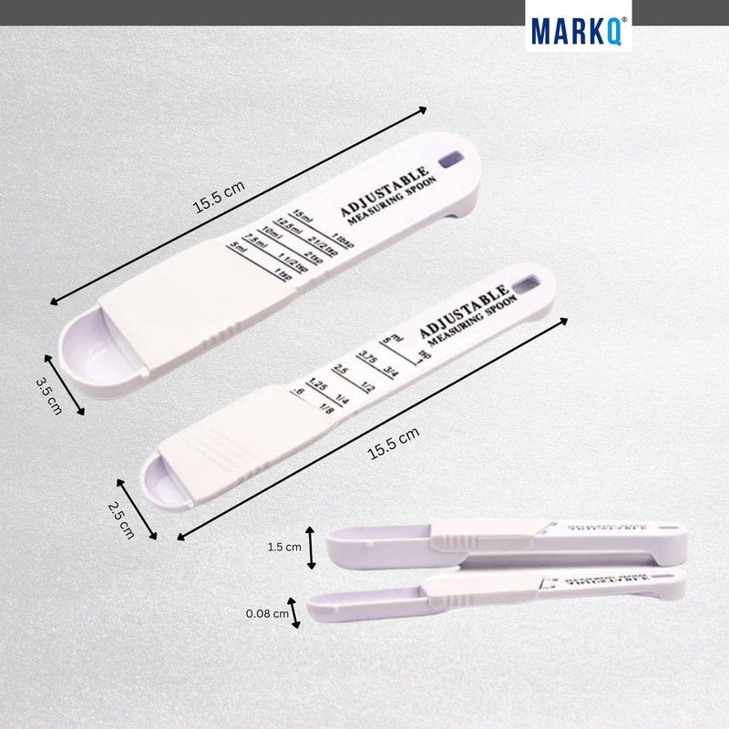 MARKQ Adjustable Teaspoon & Tablespoon Set – 2-Piece Plastic Measuring Spoons for Dry and Liquid Ingredients, Adjustable Kitchen Utensils, Assorted Colors (White/Green) - Image 4