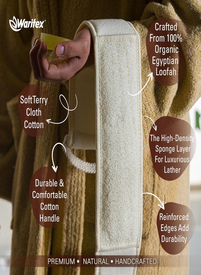 Waritex Natural Egyptian Loofah Back Scrubber for Shower, Extra-Long Exfoliating Strap Made with Natural Egyptian Loofah Fibers, Deep Cleaning Body Sponge for Men and Women – Soft Cotton Handles - Image 2