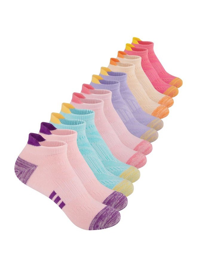 Comfoex 12 Pairs Girls Athletic Ankle Socks for 4-6 6-8 8-10 Years Old - Cotton Short Socks for Little Big Kids, 12 Pairs Multicolor a, 7-10 years - Image 1