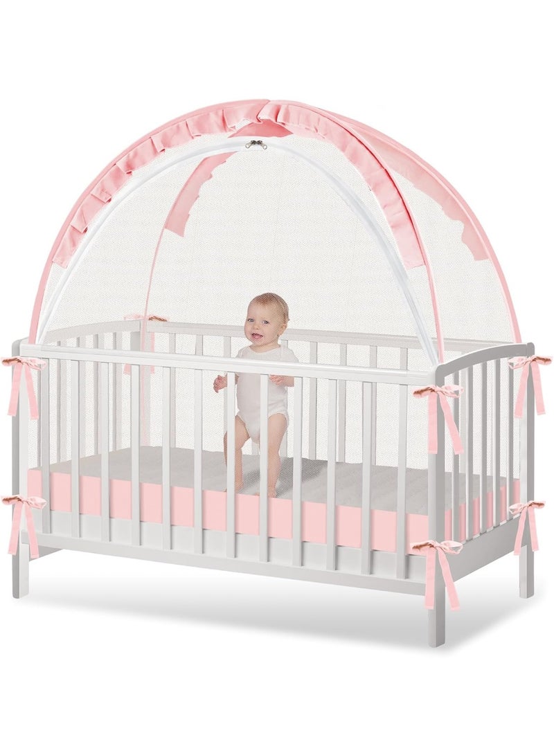 RATSAW Mosquito Net for Baby Bed Crib Tent Crib Net for Keep Baby in, Stop Baby from Climbing Out of Crib, Pop Up Crib Tent with Durable Breathable Net Double Zipper Strong Rods Installation Convenience - Image 1