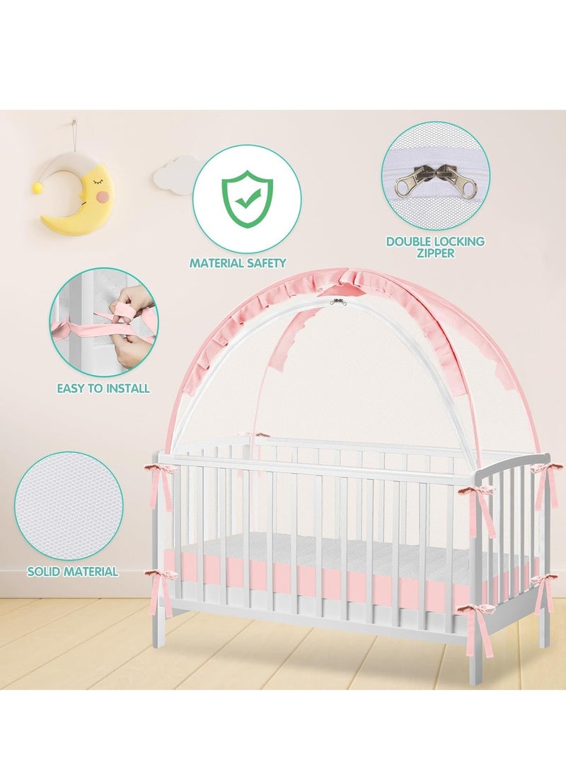 RATSAW Mosquito Net for Baby Bed Crib Tent Crib Net for Keep Baby in, Stop Baby from Climbing Out of Crib, Pop Up Crib Tent with Durable Breathable Net Double Zipper Strong Rods Installation Convenience - Image 3