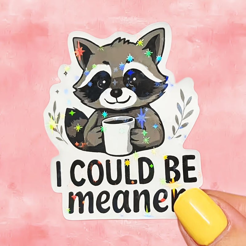 1pc Raccoon Holding Coffee Matte Cartoon Sticker for Car Laptop Window - Image 1