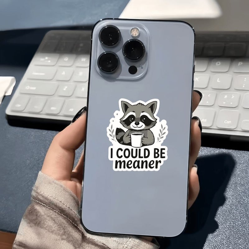 1pc Raccoon Holding Coffee Matte Cartoon Sticker for Car Laptop Window - Image 5