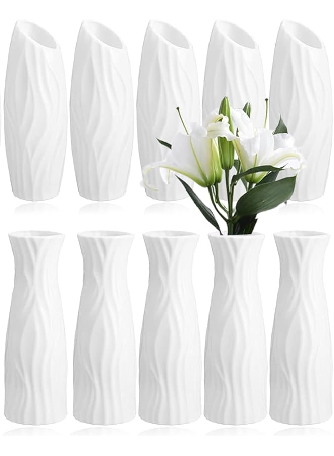 The Bros Composite Plastic Flower Vase, 10 Pack Small Tall White Floral Vase, Unbreakable Floral Vase Home Decor Centerpieces, Plastic Floral Bud Vase for Wedding Dinner Table Party Living Room Decor - Image 1