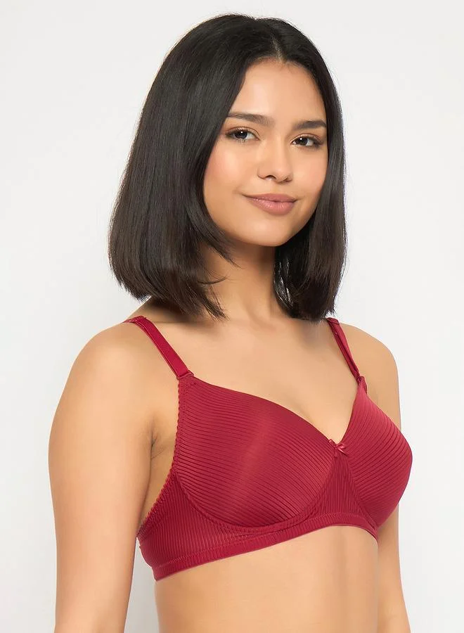 Clovia  Maroon  Textured Padded Full Coverage T-shirt Bra for Women | Best Price UAE
