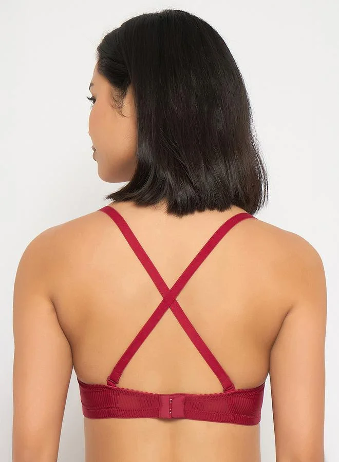 Clovia  Maroon  Textured Padded Full Coverage T-shirt Bra for Women | Best Price UAE