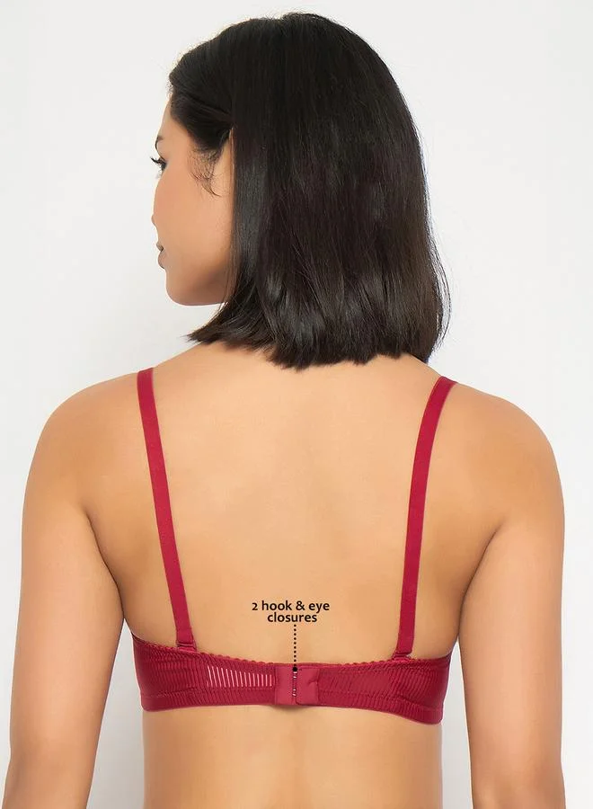 Clovia  Maroon  Textured Padded Full Coverage T-shirt Bra for Women | Best Price UAE
