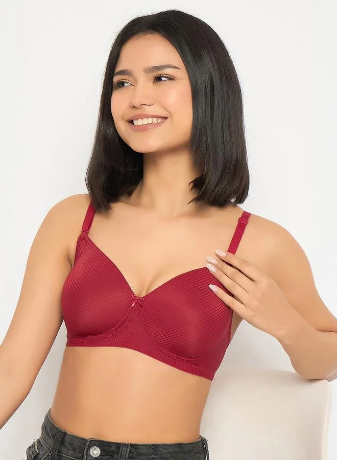 كلوفيا Maroon  Textured Padded Full Coverage T-shirt Bra