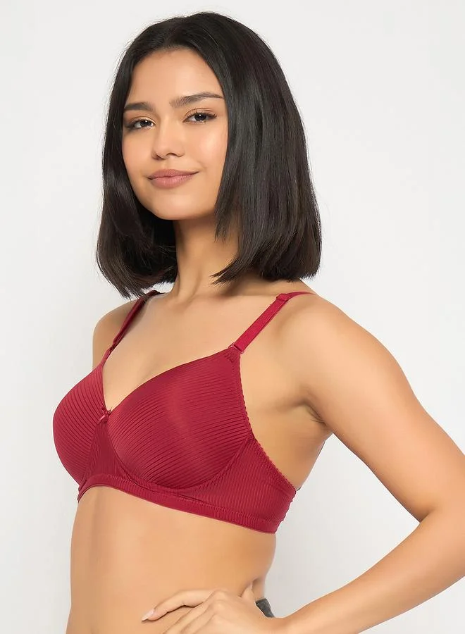 Clovia  Maroon  Textured Padded Full Coverage T-shirt Bra for Women | Best Price UAE