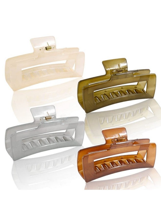 Pactiv Jelly Colors Retro Versatile Hair Claw Clips 4-Piece Elegant Rectangle Hair Claw Clips - Non-Slip, Strong Grip For Thin & Thick Hair - Chic Solid Color Styling Accessories For Women jelly Rectangle - Image 3