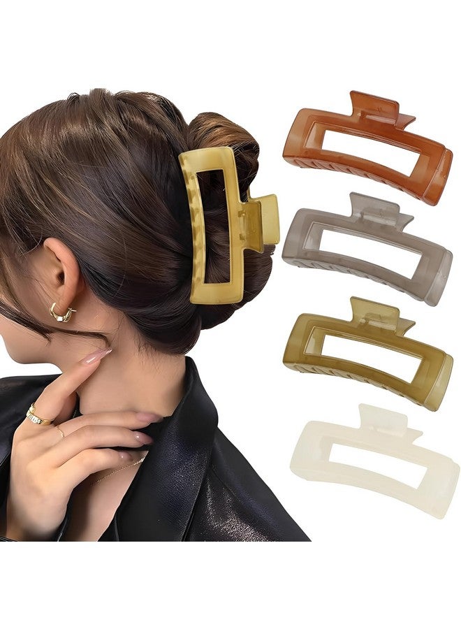Pactiv Jelly Colors Retro Versatile Hair Claw Clips 4-Piece Elegant Rectangle Hair Claw Clips - Non-Slip, Strong Grip For Thin & Thick Hair - Chic Solid Color Styling Accessories For Women jelly Rectangle - Image 1