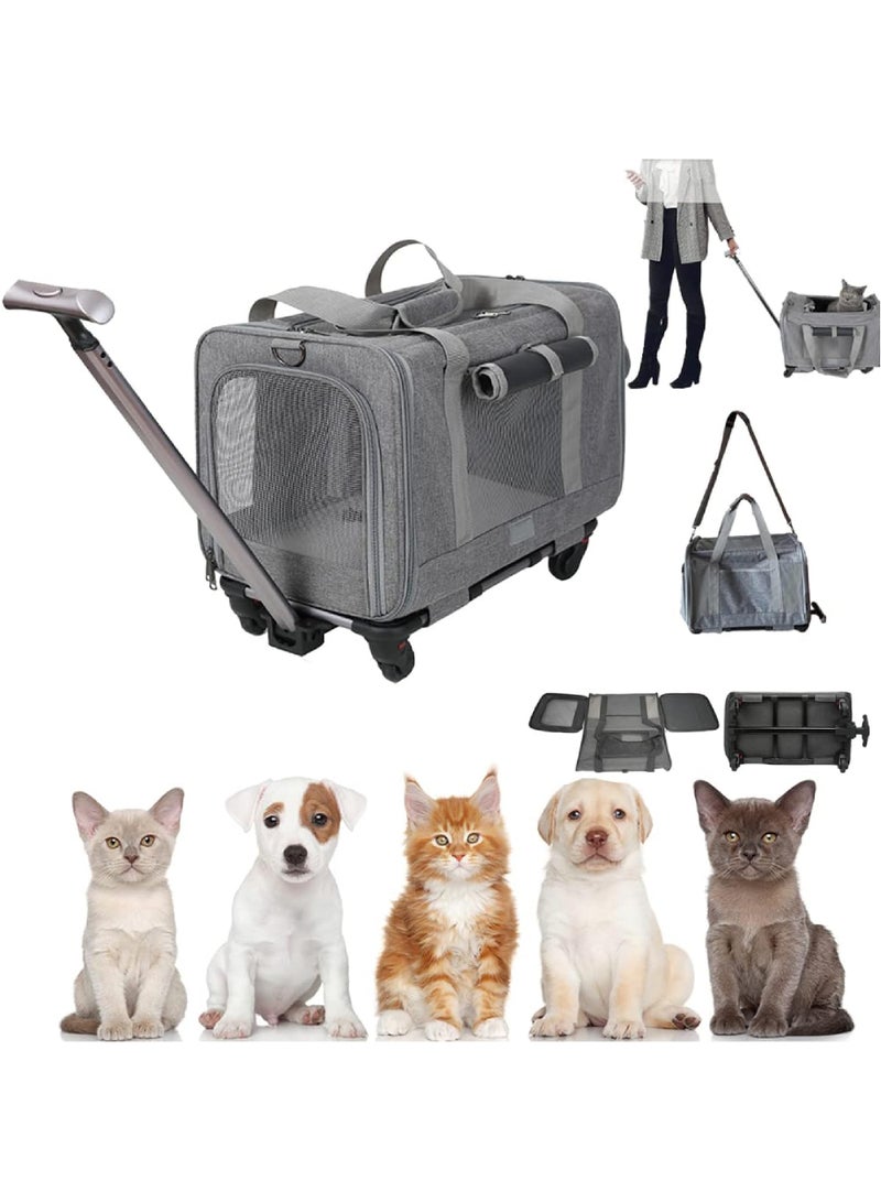 Rock Pow Pet Carrier Bag, Cat Wheeled Bag Puppy Rolling Carrier with Detachable Wheels Plenty of Room Large Space Trolley Collapsible and Breathable Car Seat Travel Vet Appointments for Small Dog Puppy Kitten - Image 1