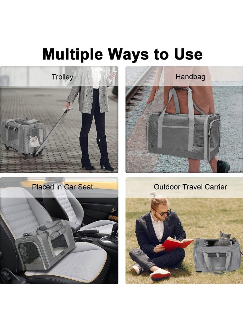 Rock Pow Pet Carrier Bag, Cat Wheeled Bag Puppy Rolling Carrier with Detachable Wheels Plenty of Room Large Space Trolley Collapsible and Breathable Car Seat Travel Vet Appointments for Small Dog Puppy Kitten - Image 2
