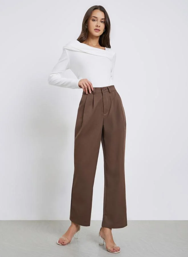 Styli Brown Wide Leg Trousers with Belt Loops
