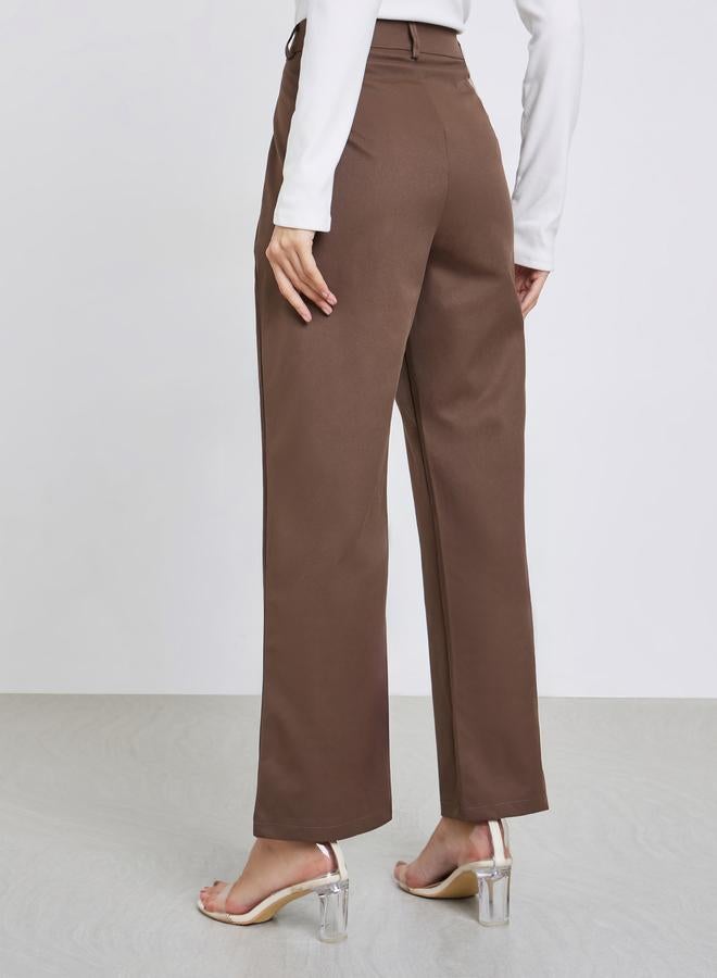Styli Brown Wide Leg Trousers with Belt Loops - Image 4