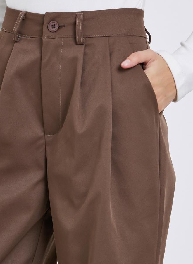 Styli Brown Wide Leg Trousers with Belt Loops - Image 3