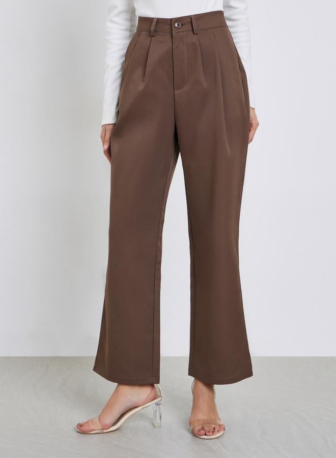 Styli Brown Wide Leg Trousers with Belt Loops - Image 2