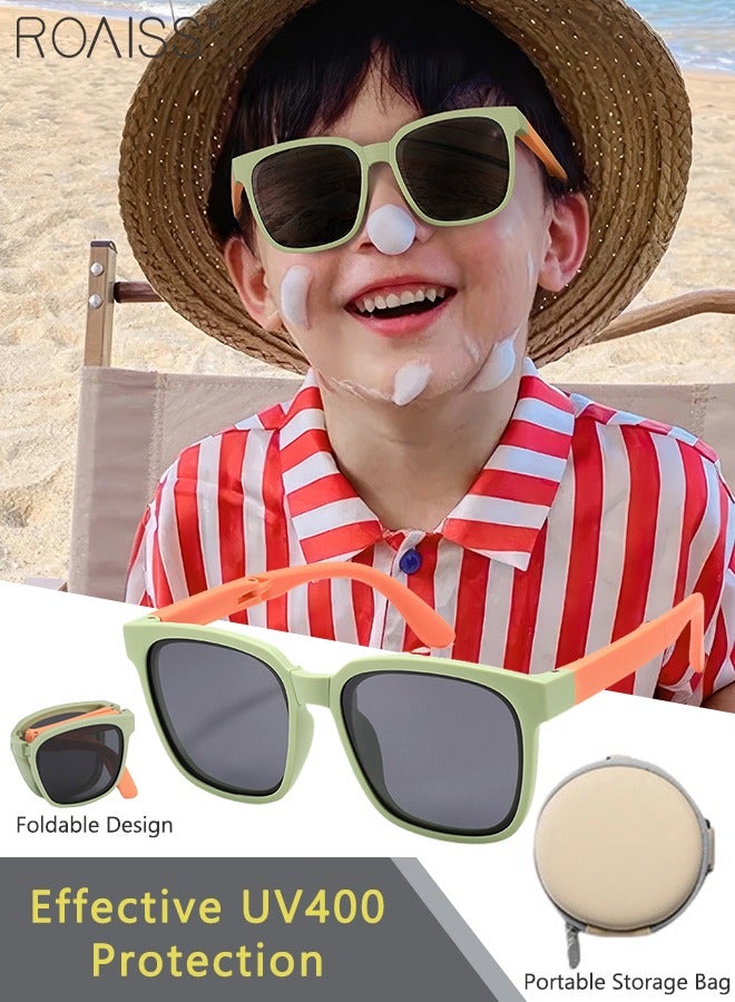 roaiss Square Folding Polarized Sunglasses for Kids, UV400 Protection Cute Beach Holiday Sun Glasses, Foldable Sun Shades with Small Portable Box for Boys Girls and Children Age 3-12  - Image 1