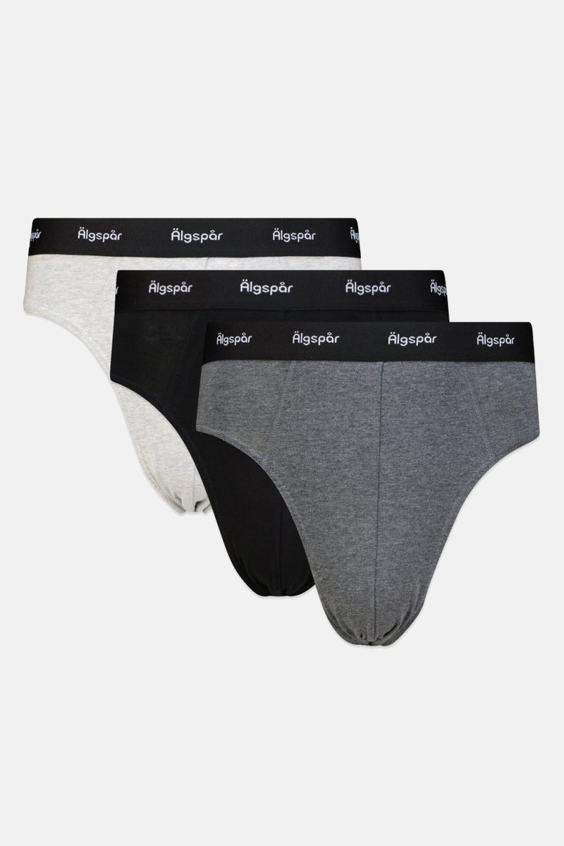 Algspar Men 3 Pieces Brand Logo Briefs, Black/Grey  - Image 1