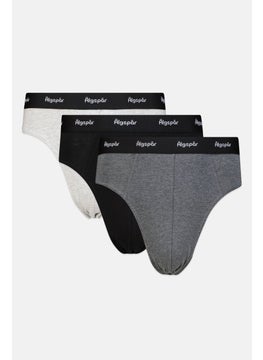 Algspar Men 3 Pieces Brand Logo Briefs, Black/Grey  - Image 1