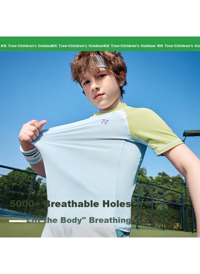 Kocotree Kk Children's Quick-drying Moisture-wicking T-shirt Outdoor Sports Training Suit Summer Color-block Cloud White 130 - Image 3