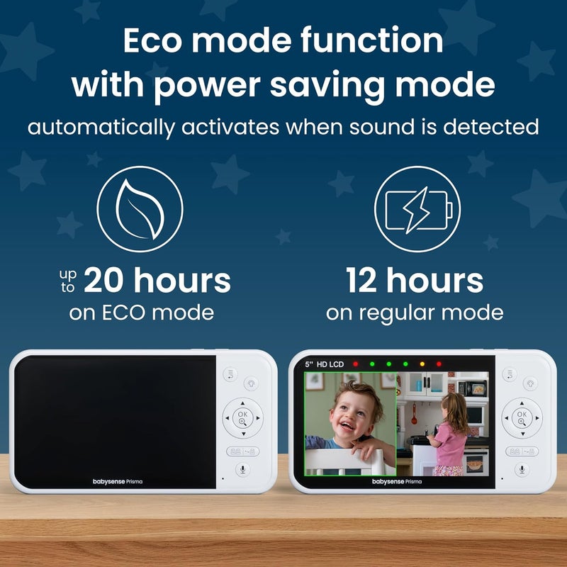 Babysense Prisma Baby Monitor with Camera and Audio 5 HD Video Baby Monitor 6Color Night Light Split Screen Baby Sound Machine with White Noise  Lullabies Secure No WiFi - Image 4