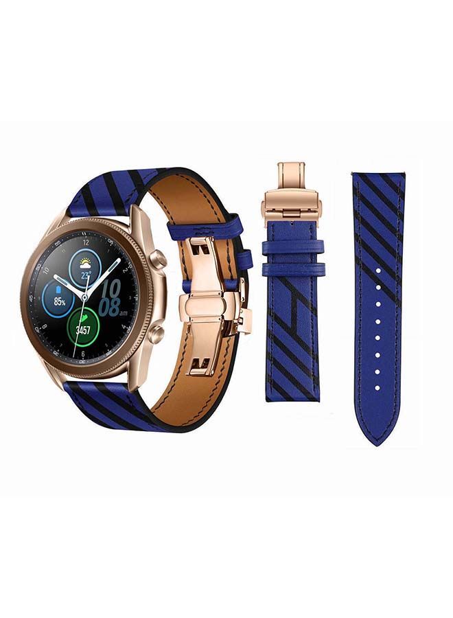 NIBEMINENT Genuine Leather Replacement Band for Samsung Galaxy Watch3 45mm Blue - Image 1