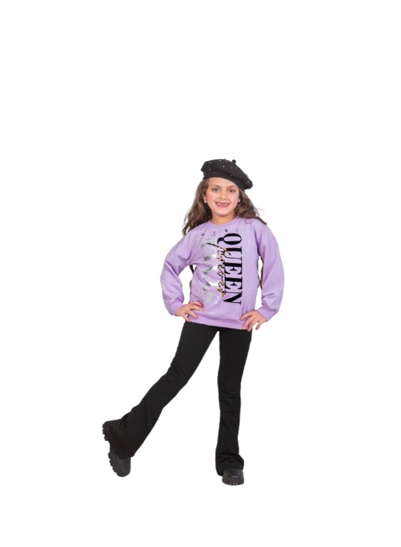 Girls' set, mauve T-shirt and black pants - Image 2