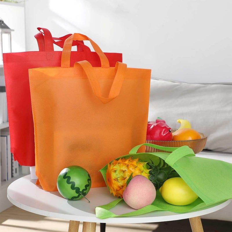 Jexine Jexine 60 Pcs Tote Bags Bulk Large Reusable Gift Bag Foldable Grocery Bags Reusable Shopping Fabric Cloth pouch with Handles for Birthday Party Supermarket Outdoor Picnic 10 Assorted Colors - Image 4
