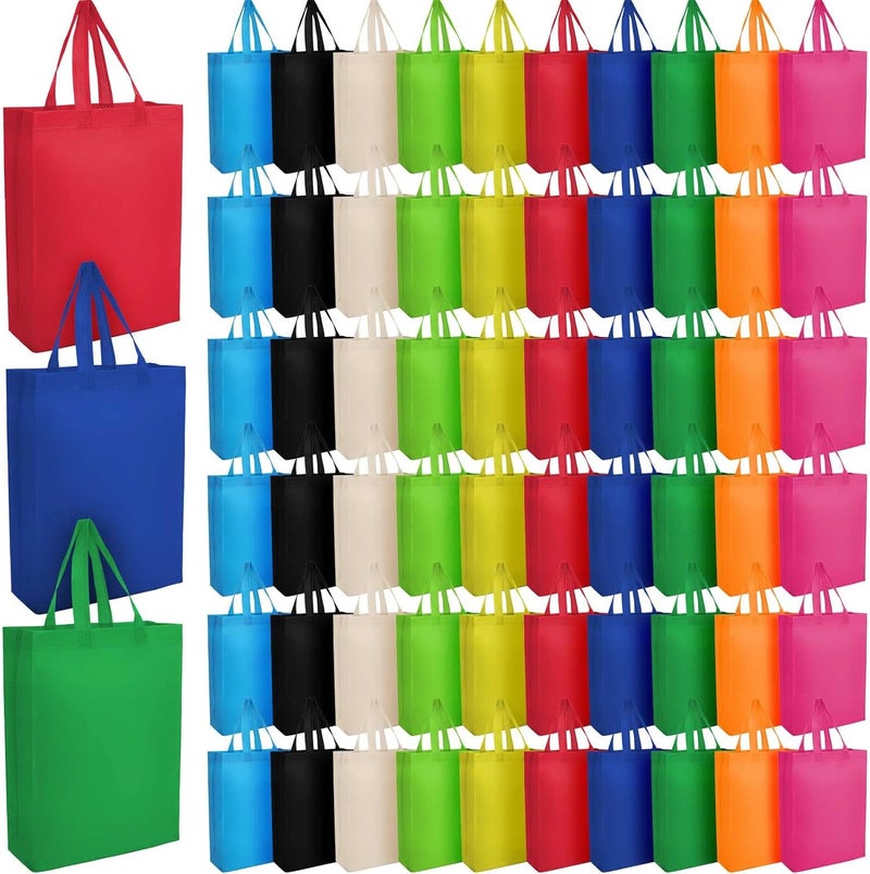 Jexine Jexine 60 Pcs Tote Bags Bulk Large Reusable Gift Bag Foldable Grocery Bags Reusable Shopping Fabric Cloth pouch with Handles for Birthday Party Supermarket Outdoor Picnic 10 Assorted Colors - Image 1